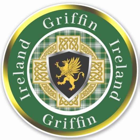 Griffin Shield & Celtic Cross gepersonaliseerd Sticker (Voorkant)