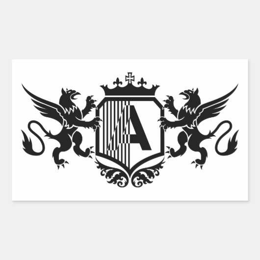 Griffins flankeren een schild met de letter "A" Rechthoekige Sticker (Voorkant)