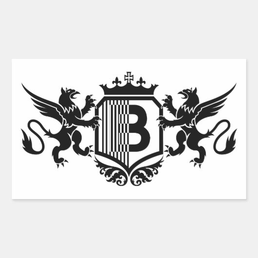 Griffins flankeren een schild met de letter "B" Rechthoekige Sticker (Voorkant)