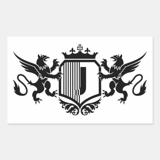 Griffins flankeren een schild met de letter "J" Rechthoekige Sticker (Voorkant)