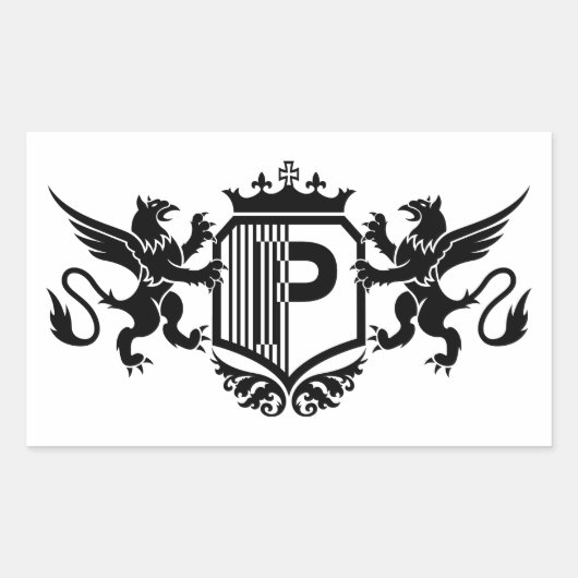 Griffins flankeren een schild met de letter "P" Rechthoekige Sticker (Voorkant)