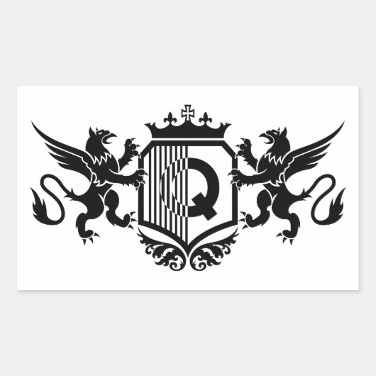 Griffins flankeren een schild met de letter "Q" Rechthoekige Sticker (Voorkant)