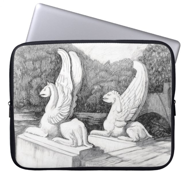 Griffins sculpture monochrome pencil Art  Laptop Sleeve (Voorkant)