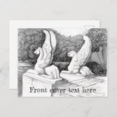 Griffins sculptuur monochrome potlood Art Briefkaart (Voorkant / Achterkant)