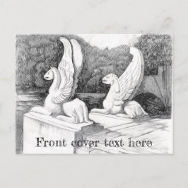 Griffins sculptuur monochrome potlood Art Briefkaart