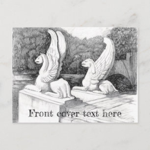 Griffins sculptuur monochrome potlood Art Briefkaart