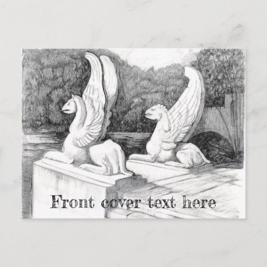 Griffins sculptuur monochrome potlood Art Briefkaart (Voorkant)