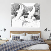 Griffins sculptuur monochrome potlood Art Canvas Afdruk (Insitu (Slaapkamer))
