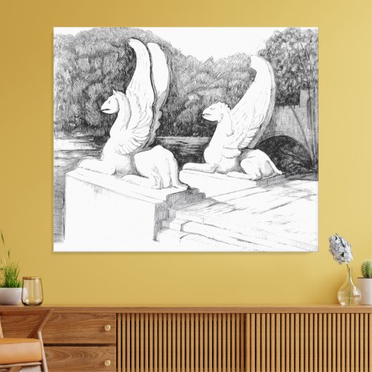 Griffins sculptuur monochrome potlood Art Canvas Afdruk (Insitu (Woonkamer))