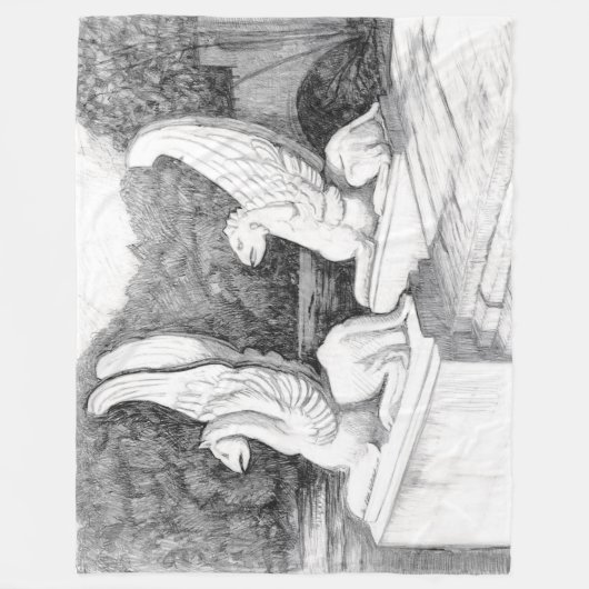 Griffins sculptuur monochrome potlood Art Fleece Deken (Voorkant)