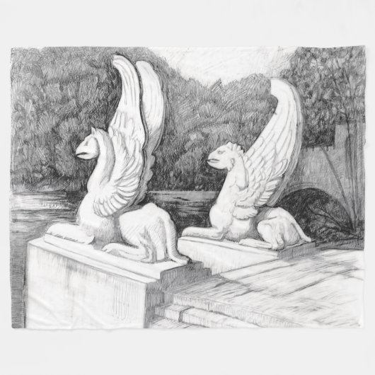 Griffins sculptuur monochrome potlood Art Fleece Deken (Voorkant (Horizontaal))