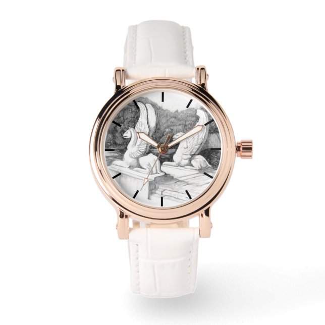 Griffins sculptuur monochrome potlood Art Horloge (Voorkant)