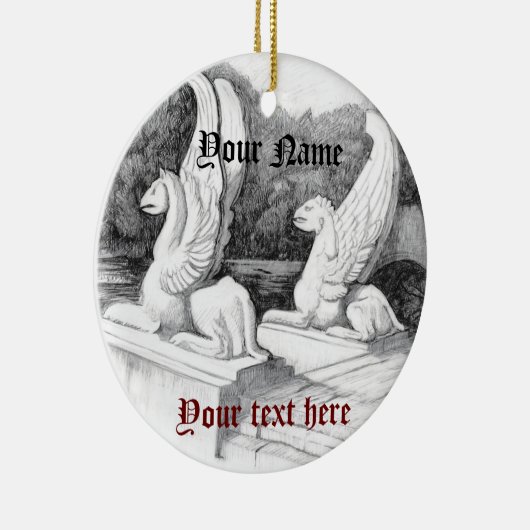 Griffins sculptuur monochrome potlood Art Keramisch Ornament (Rechts)