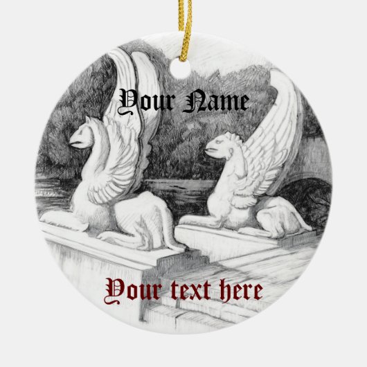 Griffins sculptuur monochrome potlood Art Keramisch Ornament (Voorkant)