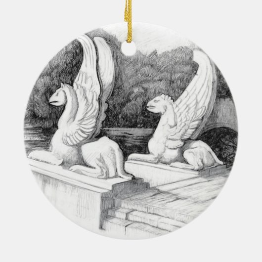 Griffins sculptuur monochrome potlood Art Keramisch Ornament (Achterkant)