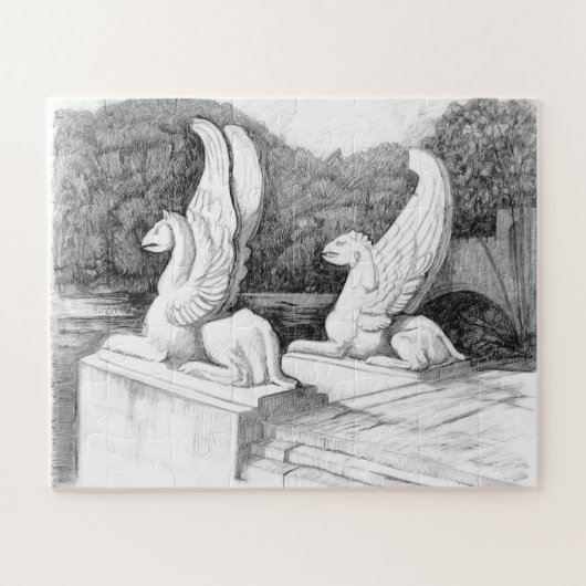 Griffins sculptuur monochrome potlood Art Legpuzzel (Horizontaal)