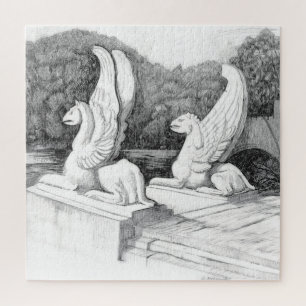 Griffins sculptuur monochrome potlood Art Legpuzzel