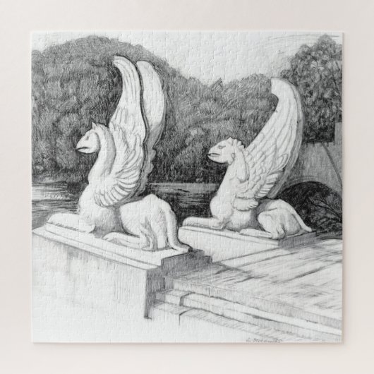 Griffins sculptuur monochrome potlood Art Legpuzzel (Verticaal)