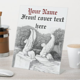 Griffins sculptuur monochrome potlood Art Reclamebord Met Voetstuk