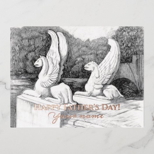 Griffins sculptuur monochroom folie feestdagen briefkaart (Voorkant)