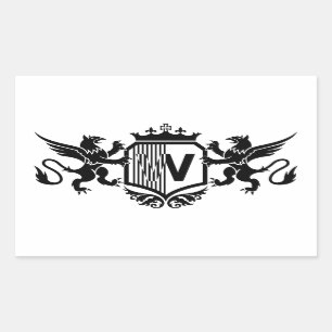 Griffioenen aan weerszijden van een schild met de  rechthoekige sticker