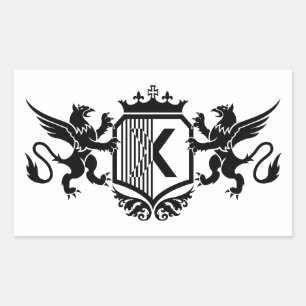 Griffioenen die een schild flankeren met de letter rechthoekige sticker