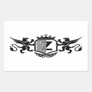 Griffioenen die een schild flankeren met de letter rechthoekige sticker