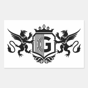 Griffioenen die een schild flankeren met de letter rechthoekige sticker
