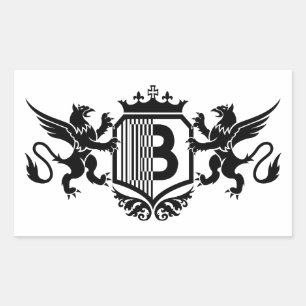 Griffioenen die een schild flankeren met de letter rechthoekige sticker