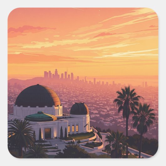 Griffith Observatorium Los Angeles zonsondergang Vierkante Sticker (Voorkant)
