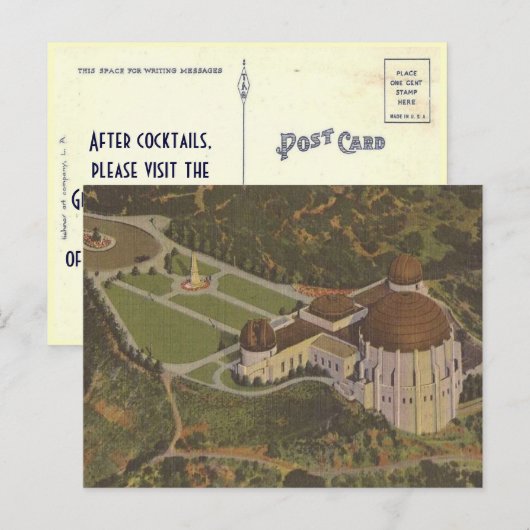 Griffith Observatory Wedding Escort Kaart Briefkaa (Voorkant / Achterkant)