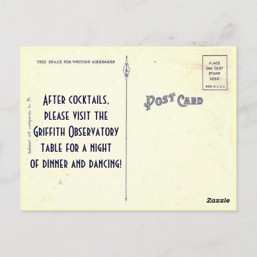 Griffith Observatory Wedding Escort Kaart Briefkaa (Achterkant)