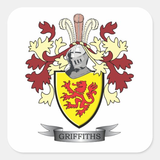 Griffiths Familie Crest Coat of Arms Vierkante Sticker (Voorkant)