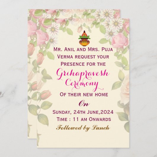 Grihapravesh Invitations  Kaart (Voorkant / Achterkant)