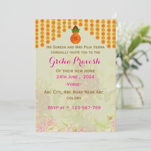 Grihapravesh Uitnodigingen (Staand voorkant)