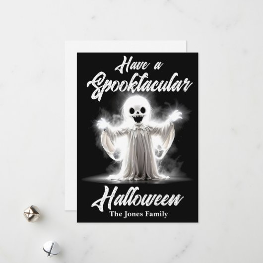 Grijns in de somberheid - De groet van het spook Feestdagenkaart (Voorkant / Achterkant in situ)