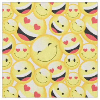 Grijnzend Geel Emoji Gezichten Patroon Stof