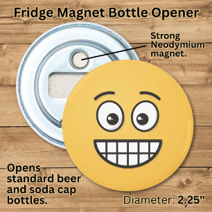 Grijnzend Gezicht met Open Ogen Button Flesopener