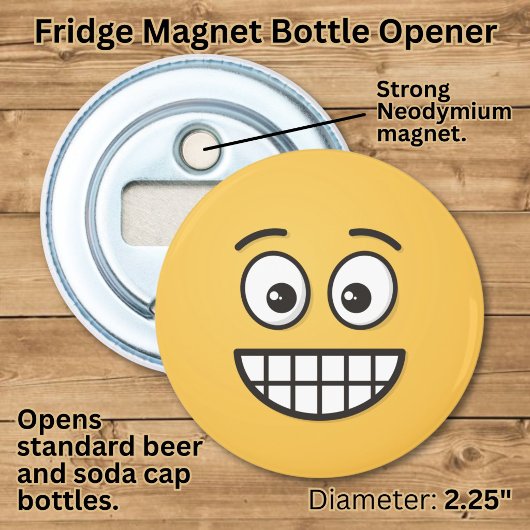 Grijnzend Gezicht met Open Ogen Button Flesopener