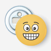 Grijnzend Gezicht met Open Ogen Button Flesopener (Voorkant)