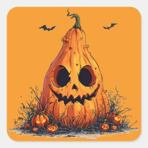 Grijnzend Pompoen Griezelig Gezicht Halloween Vierkante Sticker