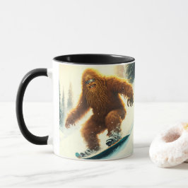 Grijnzende Bigfoot Sasquatch Sneeuwboarden Poeder Mok