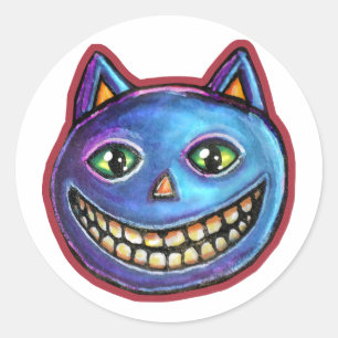 Grijnzende Blauwe Kat Vintage Halloweenies Ronde Sticker