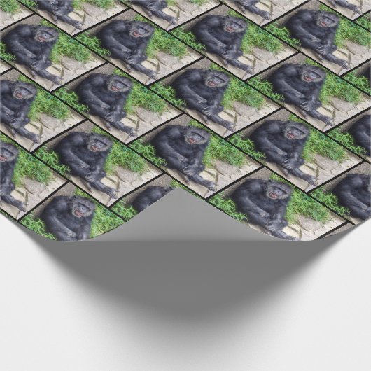 grijnzende chimpansee cadeaupapier (Hoek)