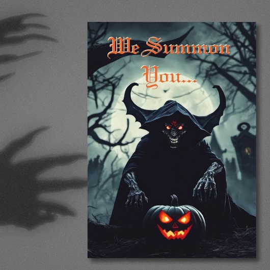 Grijnzende enge demon met rode ogen Halloween Kaart