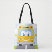 Grijnzende Gele Schoolbus Tote Bag (Voorkant)