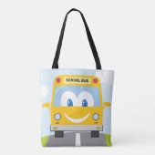Grijnzende Gele Schoolbus Tote Bag (Achterkant)