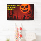 Grijnzende Maan Kerkhof: Halloween Nacht Spandoek (Insitu)