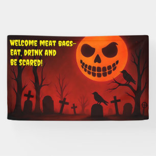 Grijnzende Maan Kerkhof: Halloween Nacht Spandoek