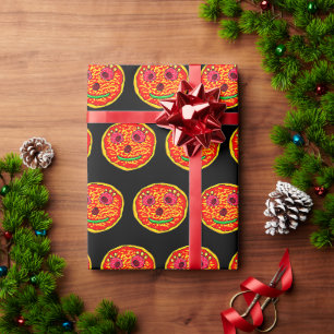 Grijnzende Pizza Gezicht Illustratie Ontwerp Cadeaupapier